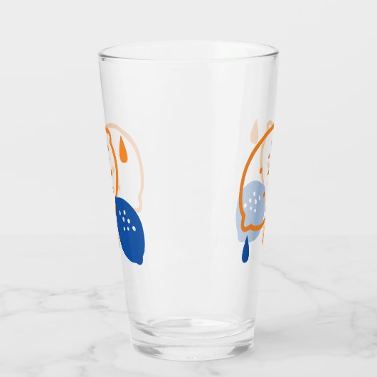 Blauw en Oranje citroenpatroon Speels fruitthema Glas (Links)