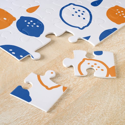 Blauw en Oranje citroenpatroon Speels fruitthema Legpuzzel (Zijkant)