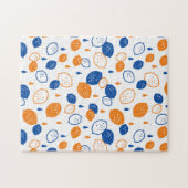 Blauw en Oranje citroenpatroon Speels fruitthema Legpuzzel (Horizontaal)