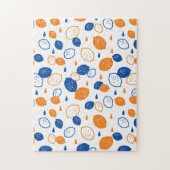 Blauw en Oranje citroenpatroon Speels fruitthema Legpuzzel (Verticaal)