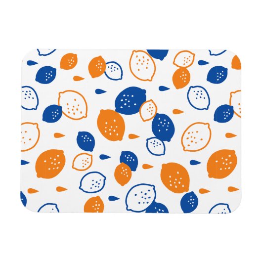 Blauw en Oranje citroenpatroon Speels fruitthema Magneet (Horizontaal)