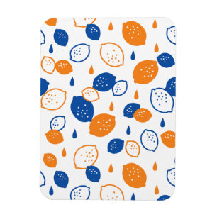 Blauw en Oranje citroenpatroon Speels fruitthema Magneet