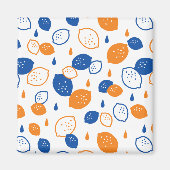 Blauw en Oranje citroenpatroon Speels fruitthema Magneet (Voorkant)