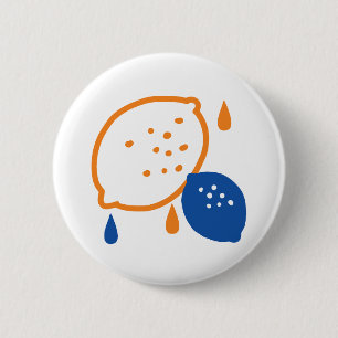 Blauw en Oranje citroenpatroon Speels fruitthema Ronde Button 5,7 Cm