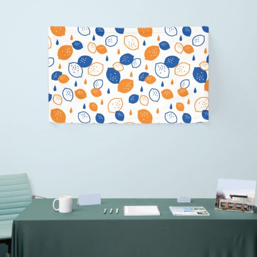 Blauw en Oranje citroenpatroon Speels fruitthema Spandoek (Beurs)