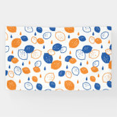 Blauw en Oranje citroenpatroon Speels fruitthema Spandoek (Horizontaal)