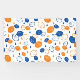Blauw en Oranje citroenpatroon Speels fruitthema Spandoek