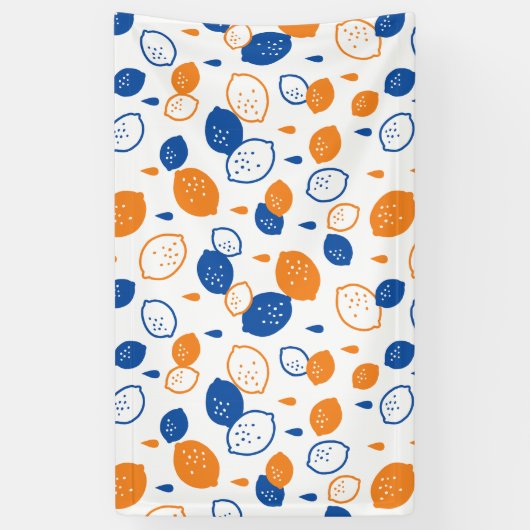 Blauw en Oranje citroenpatroon Speels fruitthema Spandoek (Verticaal)