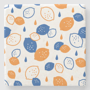 Blauw en Oranje citroenpatroon Speels fruitthema Stenen Onderzetter