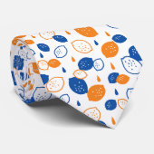Blauw en Oranje citroenpatroon Speels fruitthema Stropdas (Opgerold)