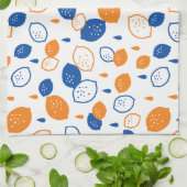 Blauw en Oranje citroenpatroon Speels fruitthema Theedoek (Gevouwen)