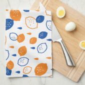 Blauw en Oranje citroenpatroon Speels fruitthema Theedoek (Quarter Fold)