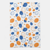 Blauw en Oranje citroenpatroon Speels fruitthema Theedoek (Verticaal)