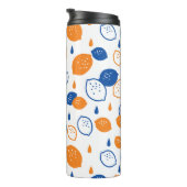 Blauw en Oranje citroenpatroon Speels fruitthema Thermosbeker (Geroteerd rechts)