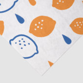 Blauw en Oranje citroenpatroon Speels fruitthema Tissuepapier (Detail)