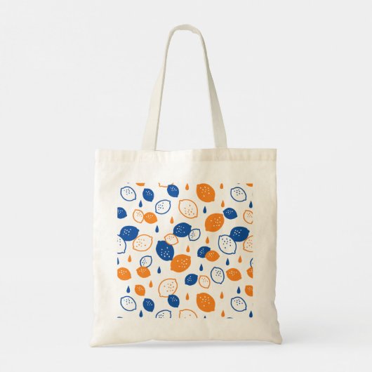 Blauw en Oranje citroenpatroon Speels fruitthema Tote Bag (Achterkant)