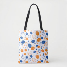Blauw en Oranje citroenpatroon Speels fruitthema Tote Bag