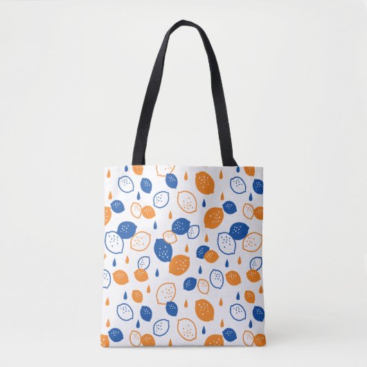 Blauw en Oranje citroenpatroon Speels fruitthema Tote Bag (Voorkant)