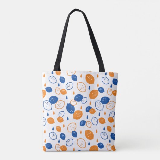 Blauw en Oranje citroenpatroon Speels fruitthema Tote Bag (Achterkant)