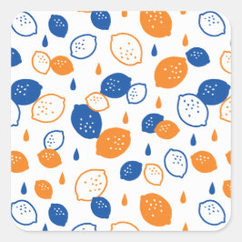Blauw en Oranje citroenpatroon Speels fruitthema Vierkante Sticker