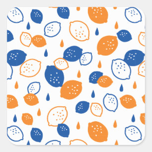 Blauw en Oranje citroenpatroon Speels fruitthema Vierkante Sticker
