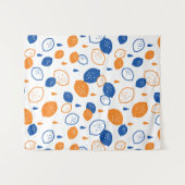 Blauw en Oranje citroenpatroon Speels fruitthema Wandkleed (Voorkant (horizontaal))