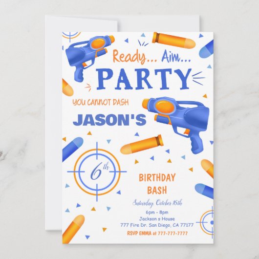 Blauw en Oranje Dart Pistool Kaart (Voorkant)