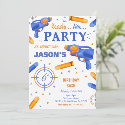 Blauw en Oranje Dart Pistool Kaart (Staand voorkant)