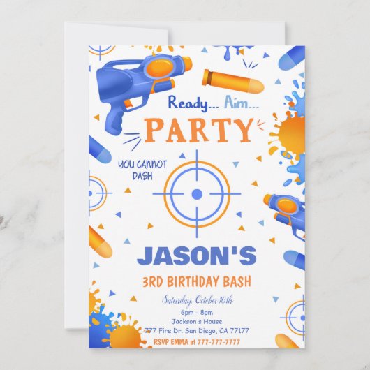 Blauw en Oranje Dart Pistool Verjaardag Kaart (Voorkant)