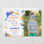 Blauw en Oranje Dart Pistool Verjaardagsfoto Kaart (Voorkant)