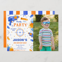 Blauw en Oranje Dart Pistool Verjaardagsfoto Kaart