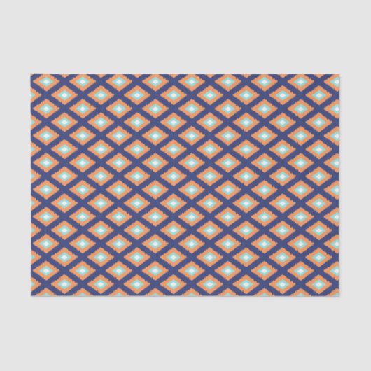 Blauw en Oranje Etnisch Tribal Ikat Pattern Tissuepapier (Voorkant)