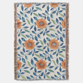 Blauw en Oranje Floral Patroon Deken (Voorkant Verticaal)