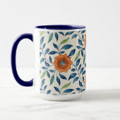 Blauw en Oranje Floral Patroon Mok (Links)