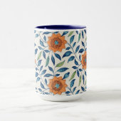 Blauw en Oranje Floral Patroon Mok (Midden)