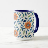 Blauw en Oranje Floral Patroon Mok (Voorkant rechts)