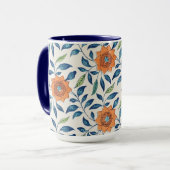 Blauw en Oranje Floral Patroon Mok (Voorkant links)