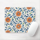 Blauw en Oranje Floral Patroon Muismat (Met muis)
