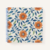 Blauw en Oranje Floral Patroon Notitieboek (Voorkant)
