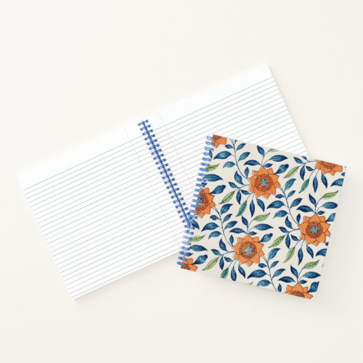 Blauw en Oranje Floral Patroon Notitieboek (Binnen)