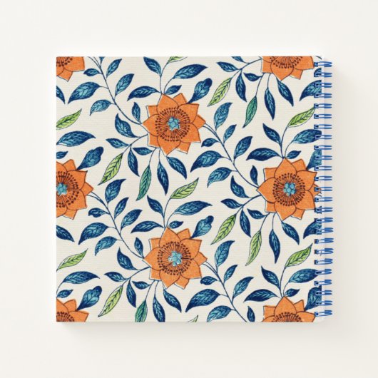 Blauw en Oranje Floral Patroon Notitieboek (Achterkant)