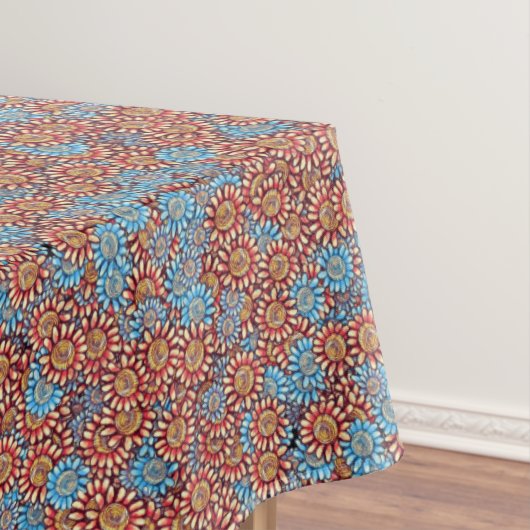 Blauw en Oranje Floral Pattern Bold Cute Boho Chic Tafelkleed (Voorbeeld)