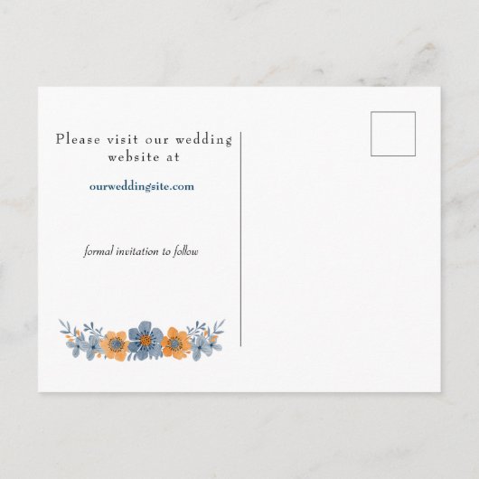 Blauw en Oranje Flower Sla de datum Briefkaarten o (Achterkant)