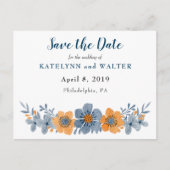 Blauw en Oranje Flower Sla de datum Briefkaarten o (Voorkant)