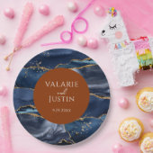 Blauw en Oranje geaarde bruiloft Papieren Bordje (Feest)