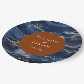 Blauw en Oranje geaarde bruiloft Papieren Bordje (Gekanteld)