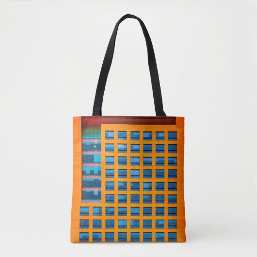 Blauw en oranje gebouw tote bag (Voorkant)