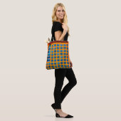 Blauw en oranje gebouw tote bag (Op model)