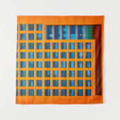 Blauw en oranje gebouw wandkleed (Voorkant (horizontaal))