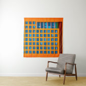 Blauw en oranje gebouw wandkleed (In Situ (horizontaal))